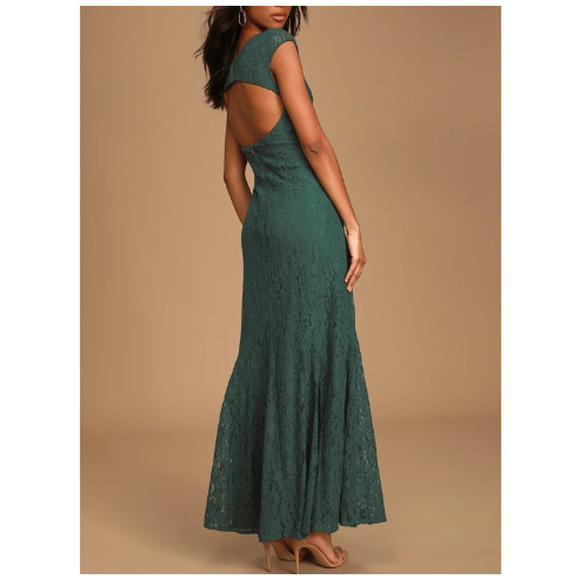 New ~ LULU'S ~ Cascading Dreams Emerald Green Lace Maxi Dress Small - Picture 3 of 9
